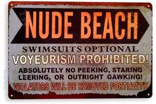 TIN SIGN Nude Beach Metal Décor House Cottage House Store Shop Bar A860 picture