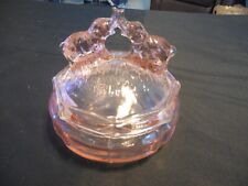 Rare L.E. Smith Battling / Kissing Elephants Clear Pink Depression Glass Powder  picture