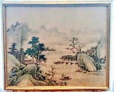 Beautiful Framed Asian Watercolor and Ink on SILK Fabric- Vintage picture