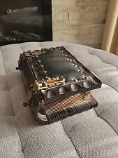 Vintage Book Box Wooden Black Leather Jewelry Storage Treasure Chest  picture