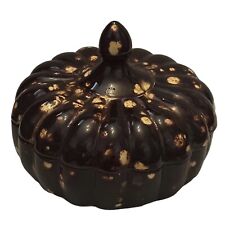 Ceramic Drip Splatter Glaze Pumpkin Lidded Jar Candy Dish Fall Decor Brown 5.5