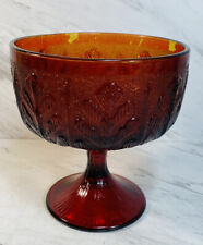 1978 FTD Red Glass Embossed Fern Tree Candy Bowl Designsee Pic picture