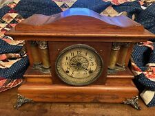 Antique Seth Thomas Adamantine 4 Column Mantle Clock Lions Heads beautiful wood picture