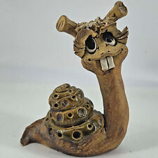 Vintage Handmade Stoneware Whimsical silly Snail Clay Pottery Signed By Artist picture