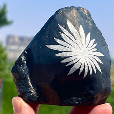 205G Natural Chrysanthemum Stone Quartz Carved Halo Therapy Gift picture