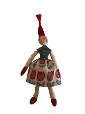 RARE Antique Pixie Gnome Christmas Ornament Doll In Tulip Dress Made In Holland picture
