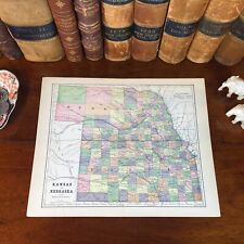 Original 1885 Antique Map KANSAS NEBRASKA Wichita Topeka Lincoln Fremont Kearney picture