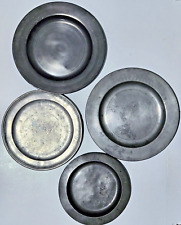 LOT OF 4 ANTIQUE PEWTER PLATES DISHES LONDON ETC HALLMARKED COLLECTION picture
