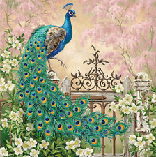 (2) Two Paper Lunch Napkins for Decoupage/Mixed Media - Noble Peacock bird picture