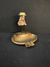 Vintage Austrian Brass Boy In Yellow Hat Ashtray picture