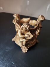 Gold Resin Teleflora Taper Candle Cupid Angels Playing Music Candlestick 4.5