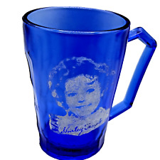 Vintage 1930's Hazel Atlas Shirley Temple Cobalt Blue Glass Tumbler Cup 3.75” H picture