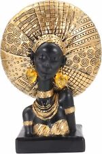 Figurine African Lady Tribal Resin Gold Vintage Medium Carved Painted Decor picture