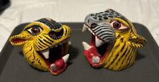 Set Of Wood Carving Mexican Oaxacan Folk Art Jaguar Wall Heads picture