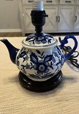 Table Lamp Chinoiserie Teapot Blue & White Wood Base picture