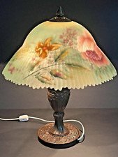 Vintage Glynda Turley Hand Painted Flowers Frosted 14” Glass Lamp Signed 1999 picture