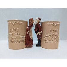 1979 Enesco I saw Mommy Kissing Santa Clause pair decor cups holiday 5 inch rare picture