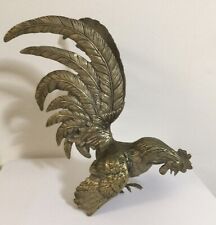 Vintage Large Brass Rooster Figurine 10”x 12” Heavy Metalware Country Farmhouse picture
