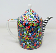 Stenchcol Gracie Bone China Mad Hatter Teapot Floral Checkerboard picture
