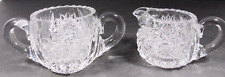 Vtg American Brilliant Clear Cut Glass Etched Starburst Creamer & Sugar Bowl picture
