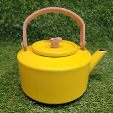 VINTAGE Michael Lax for Copco Spain Retro Teak Yellow Enamel Tea Kettle Pot #177 picture