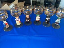 Goebel Hummel Figurine Stem Wine Glasses 14K Gold Trim Germany  Lot of 6 picture