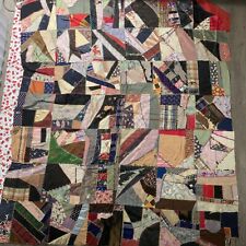 As Is Antique Silk And Rayon Patchwork Crazy Quilt Topper 70x60” picture