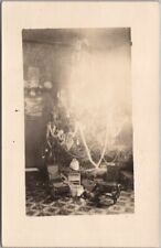 1910s CHRISTMAS TREE Real Photo RPPC Postcard Over-Exposed Living Room Scene picture