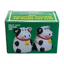 Vintage Salt and Pepper Shakers Set White Black Ceramic Barnyard Collectiom Cow picture