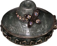 Monet Green Hat Trinket Box w/Crystals Collectible Enamel Keepsake picture