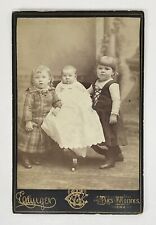 Antique Victorian Cabinet Card Photo Young Siblings Des Moines, Iowa picture