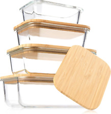 4 Pack Glass Food Storage Containers with Bamboo Lids Safe for Microwave Oven picture