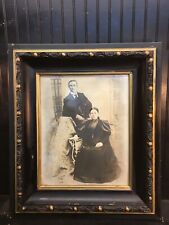 Antique Oak Deep   Wood Picture Frame 1800s  Man  Woman   Portrait  25 x 29.5 picture