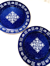 2 Blue Speckled Enamelware Serving Tray Platter 12