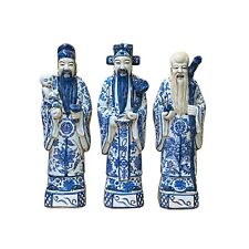 Chinese Distressed Blue White Color Fengshui Fok Lok Shao Figure Set ws2079 picture