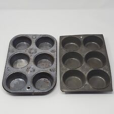 6 Count Muffin Pans Primitive Farmhouse Set Of Two Cupcake Vintage picture