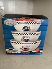 Gibson Round White Ceramic Nascar 2002 Victory Nesting Mixing Bowl Set of 3 picture