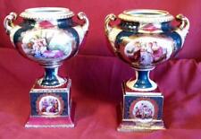 Antique Old Vintage Porcelain Pair of Two 2 Urns Vases Set Royal Old Vienna picture