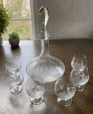 Toscany Etched Clipper Ship Decanter/top & 6 Snifters Romania Hand Blown Barware picture