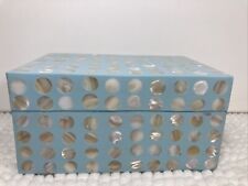 Vintage Abalone Inlaid Mother Of Pearl Lacquered Trinket Jewelry Box  Blue picture