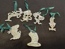 Vtg Lot Of 6 Silver Dr Sueuss Ornaments W/ Green Ribbon picture