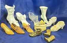 Vintage Mix Lot 13 Porcelain Resin Brass Shoes Boot Trinket Box Some Fenton picture