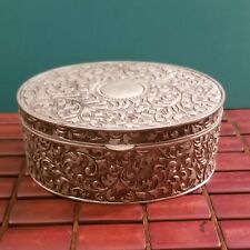 Vintage Godinger Oval Silverplate Trinket Jewelry Box Red Velvet Lined 6.5