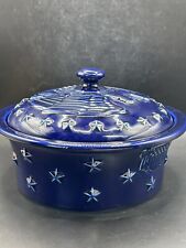 LONGABERGER POTTERY AMERICAN EAGLE PATRIOTIC COVERED DISH NAVY BLUE 1.5 QT picture