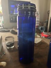 vintage cobalt blue paneled canister jar 13” very tall great condition  picture