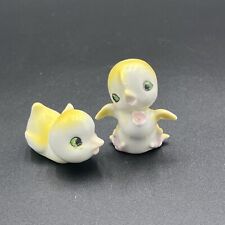 Lot Of 2 Vintage Yellow Chicks Green Eyes Pink Flowers Japan picture