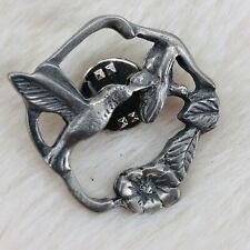 Vtg Pewter Hummingbird Drinking from Flower Lapel Pin by LCD Canada picture