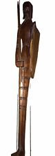 Hand Carved Wood Don Quixote Mexico Sculpture Statue Tall Thin Spear/Shield 18” picture