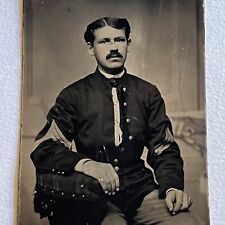 Antique Tintype Photograph Handsome Man Soldier Civil War Sleeve Patches picture