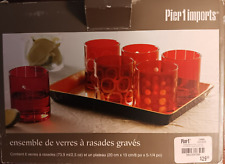 Red Etched Shot Glasses Set Of Six 2.5 oz Party Holiday Pier One Original Box picture